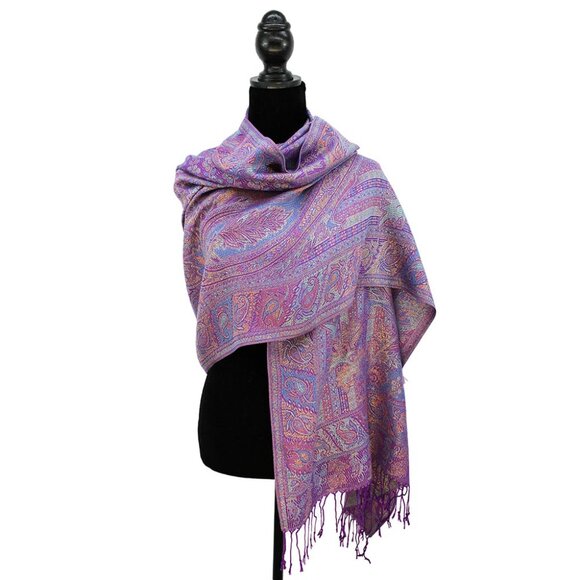 Metallic Weave Paisley Purple Pashmina Style Boho Bohemian Vibe Scarf Shawl - Picture 3 of 4